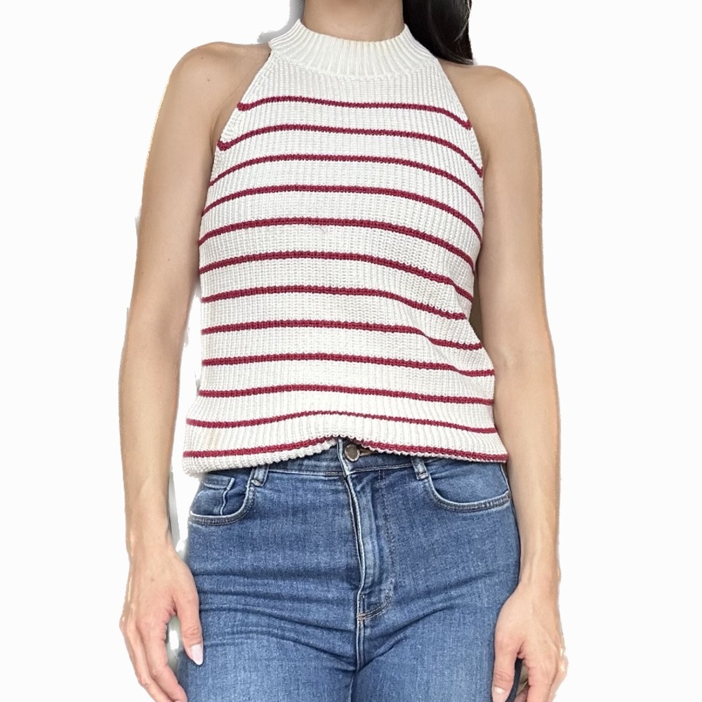 LOFT High Neck Striped Sleeveless Top